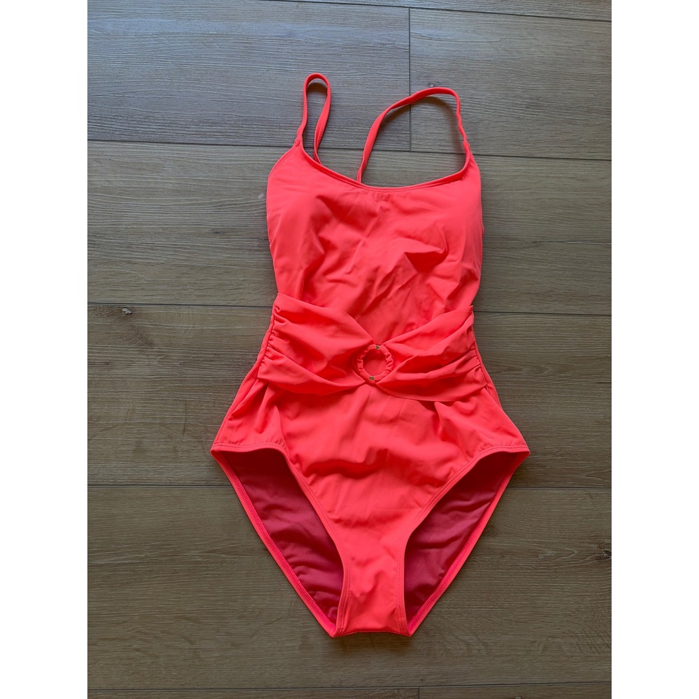 BCA by Rebecca Virtue Neon‎ Coral Scoop Maillot One Piece Swimsuit Large NWT